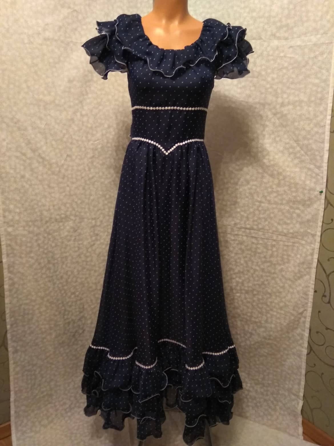c.lina♡ Vintage 70's Long Dress Lina C Polka-dot Dress Dark Blue