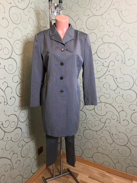 Vintage womens grey suit Medium size Long jacket a