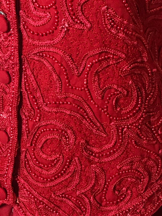 Red vintage 80s waistcoat, V-neckline, sheath des… - image 4