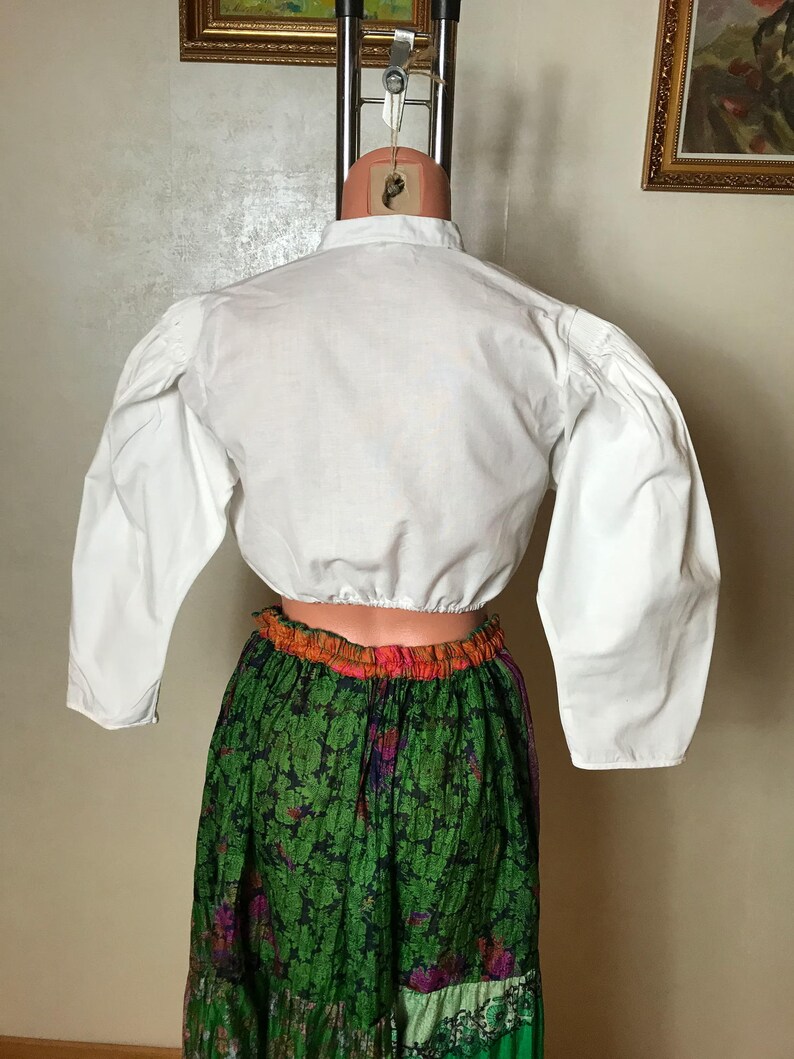 Vintage Blouse Collection: 60s Embroidered, Red Silk Beaded, Cupro Print, Dirndl Top. Size M image 6