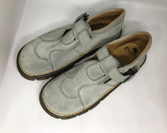 Vintage 80s sandals, Dr. Martens, grey suede leather, boy's shoes, size 35 EUR, buckle fastening, summer sandals