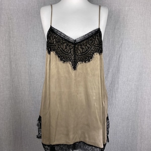 ZARA Woman Satin Camisole Slip Dress | Beige & Black Lace Lingerie-Style Top | Size M