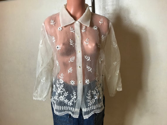 Vintage Blouse Collection: 60s Embroidered, Red Silk Beaded, Cupro Print, Dirndl Top. Size M