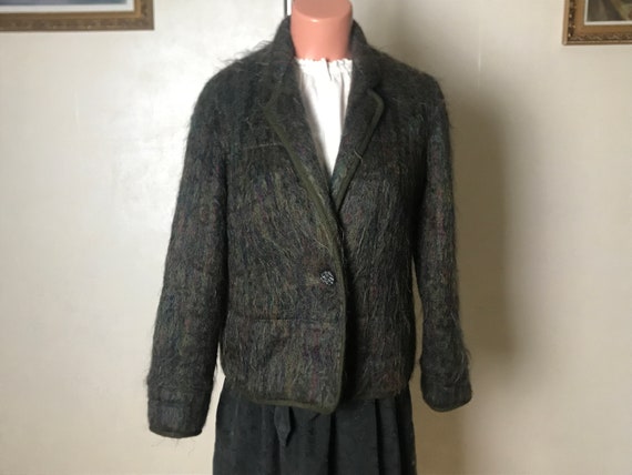Women's vintage 80s jacket, wool and viscose, flu… - image 1