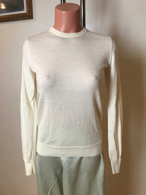 Vintage 90s pullover shirt, ivory white fabric, s… - image 2