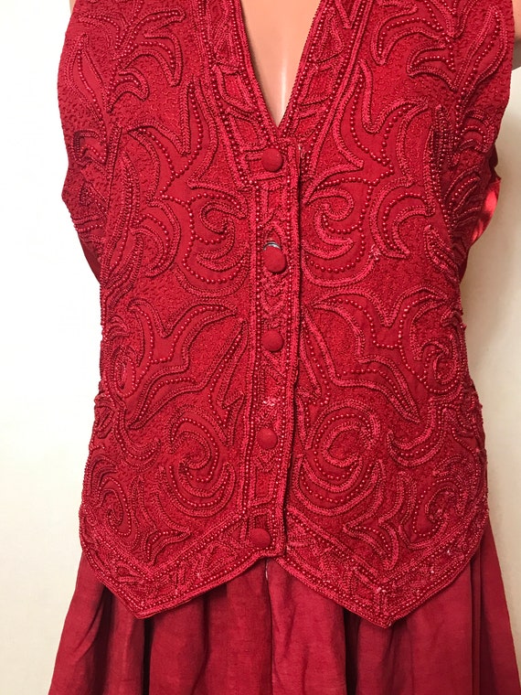 Red vintage 80s waistcoat, V-neckline, sheath des… - image 3