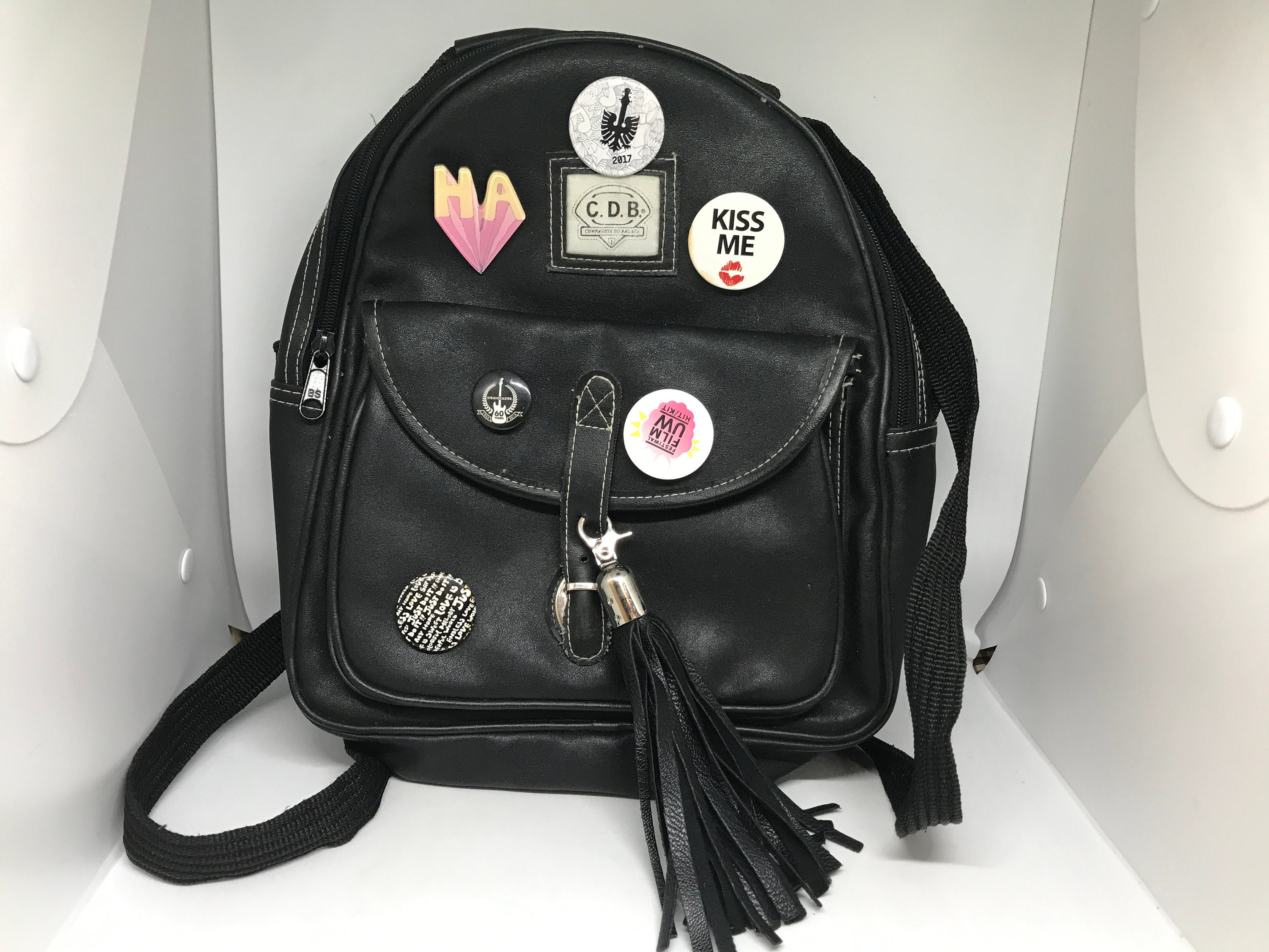 Small Vintage 90s Backpack, Black Artificial Leather, Women's Backpack, Adjustable Straps, Grunge Style, Two Compartments - Etsy Small Vintage 90s Backpack, Black Artificial Leather, Women's Backpack, Adjustable Straps, Grunge Style, Two Compartments - Etsy