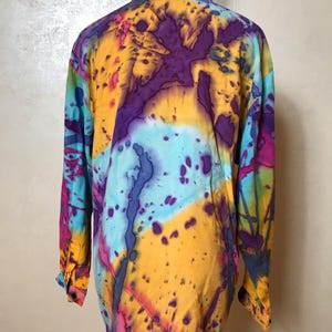 Vintage & moderne topcollectie: 80s zijde turquoise, Zara ruches katoen, bloemenprint, tie dye viscose, maat L afbeelding 17