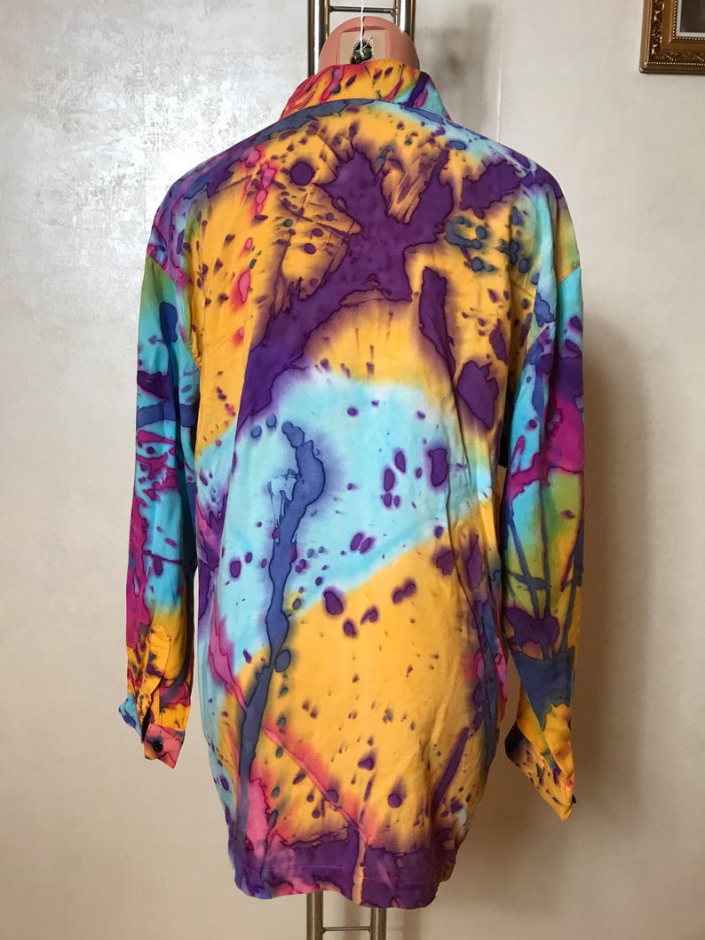 Vintage & moderne topcollectie: 80s zijde turquoise, Zara ruches katoen, bloemenprint, tie dye viscose, maat L afbeelding 17