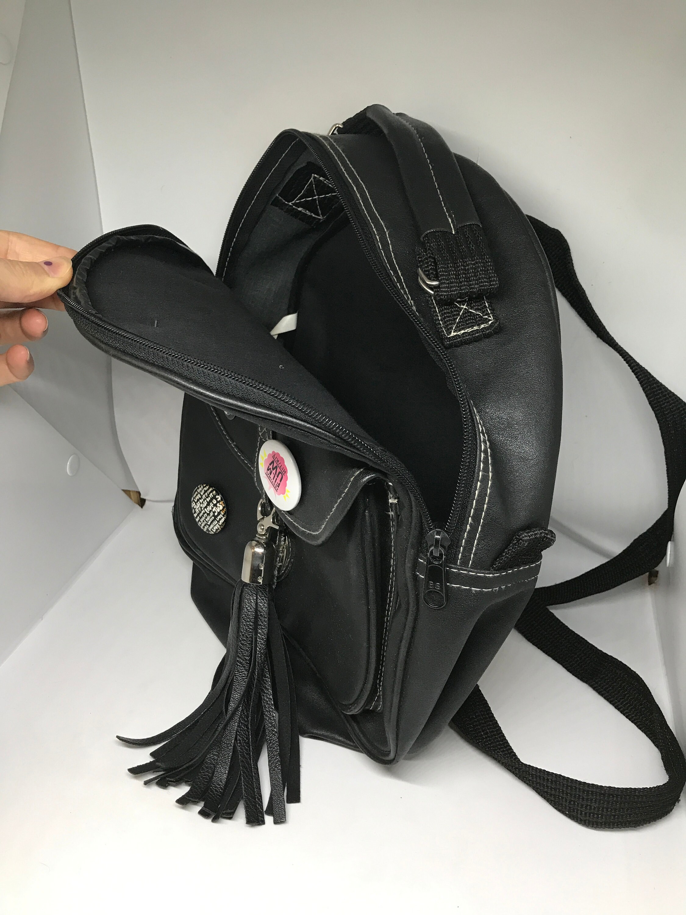 Small Vintage 90s Backpack, Black Artificial Leather, Women's Backpack, Adjustable Straps, Grunge Style, Two Compartments - Etsy Small Vintage 90s Backpack, Black Artificial Leather, Women's Backpack, Adjustable Straps, Grunge Style, Two Compartments - Etsy