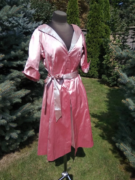 Vintage 80's Style 50's Midi Silk Dress Large size