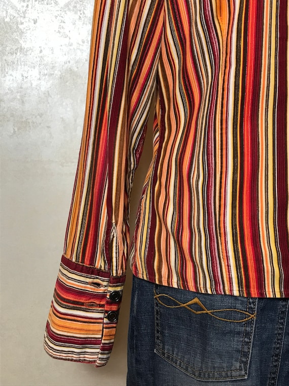 Striped Vintage 80s Shirt, Orange Red Brown Colors, Long Striped Vintage 80s Shirt, Orange Red Brown Colors, Long