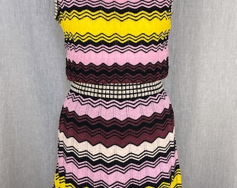 Y2K Vintage Missoni Two-Piece Set – Iconic Zigzag Knit Tank Top & Skirt, Size IT, 42 Boho Style