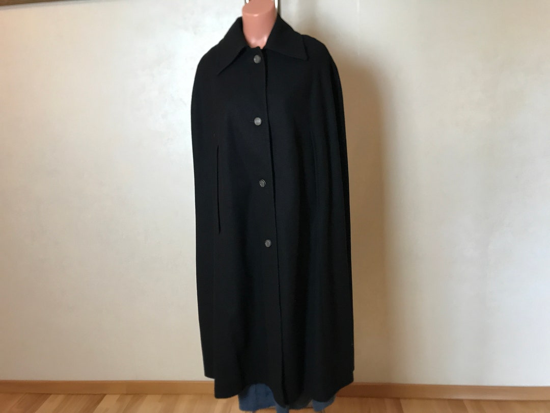 80s~ wool poncho coat OK Vintage 80s Women's Poncho, Black Wool Fabric, Sleeveless