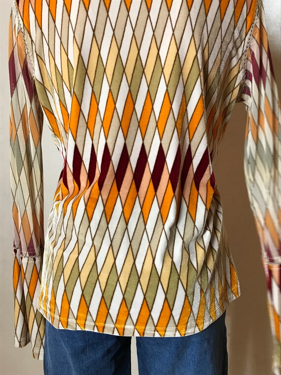Vintage 80s rhombic blouse, shiny velvet fabric, … - image 9