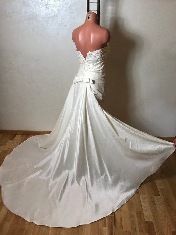 Wedding silk dress, trail back, strapless dress, … - image 1