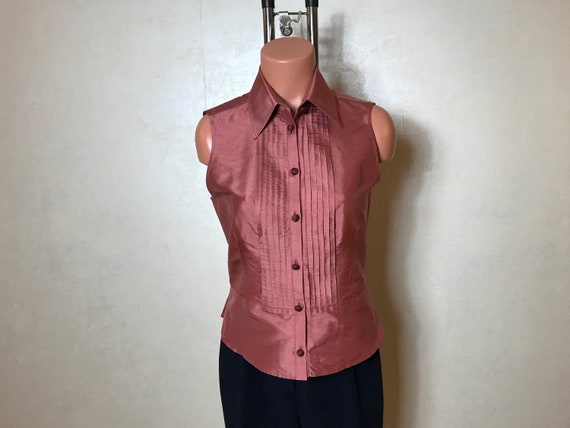 Pink vintage 90s vest, sleeveless shirt, striped … - image 1