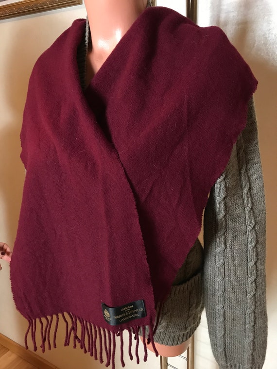 Burgundy vintage 90s scarf, wool fabric, long sca… - image 8