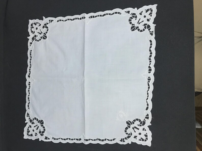 Vintage Textiles Collection: 80s Gauze Fabric, Red Plaid Cotton, 70s Lace Handkerchief, 80s Lanvin Scarf 'M' Lace Kerchief