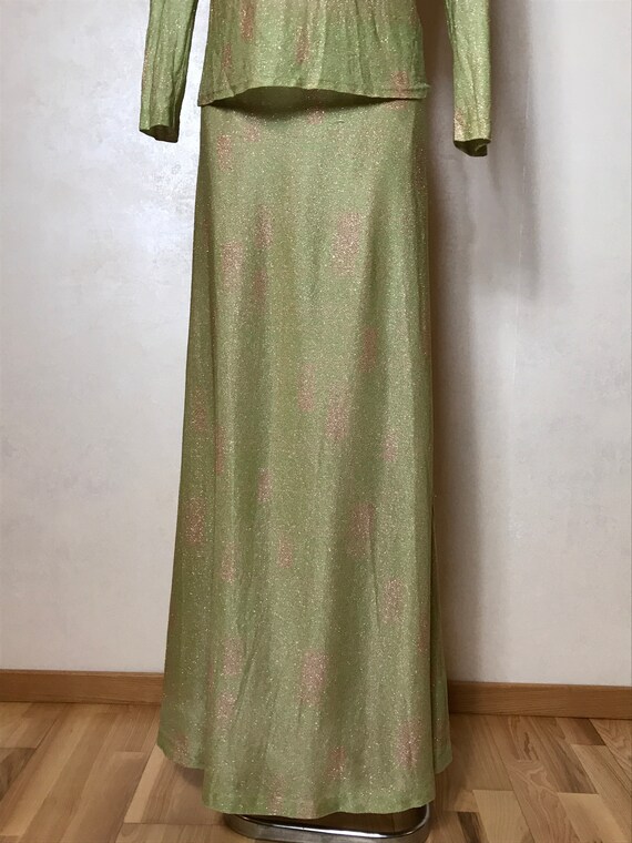 Vintage 70s dress, three piece set, green beigem … - image 7