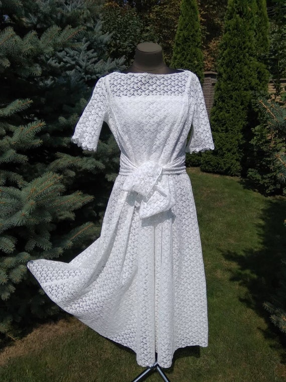 Vintage 50's Wedding Dress Lace dress White Cotton