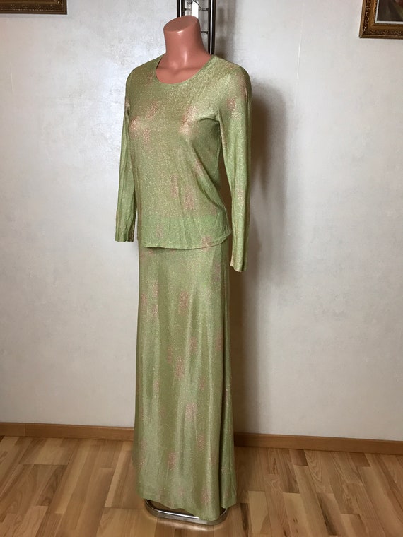 Vintage 70s dress, three piece set, green beigem … - image 5
