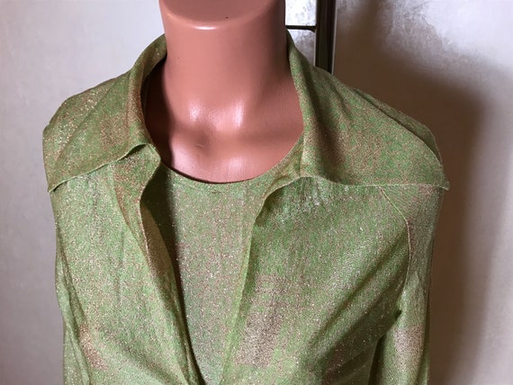 Vintage 70s dress, three piece set, green beigem … - image 3