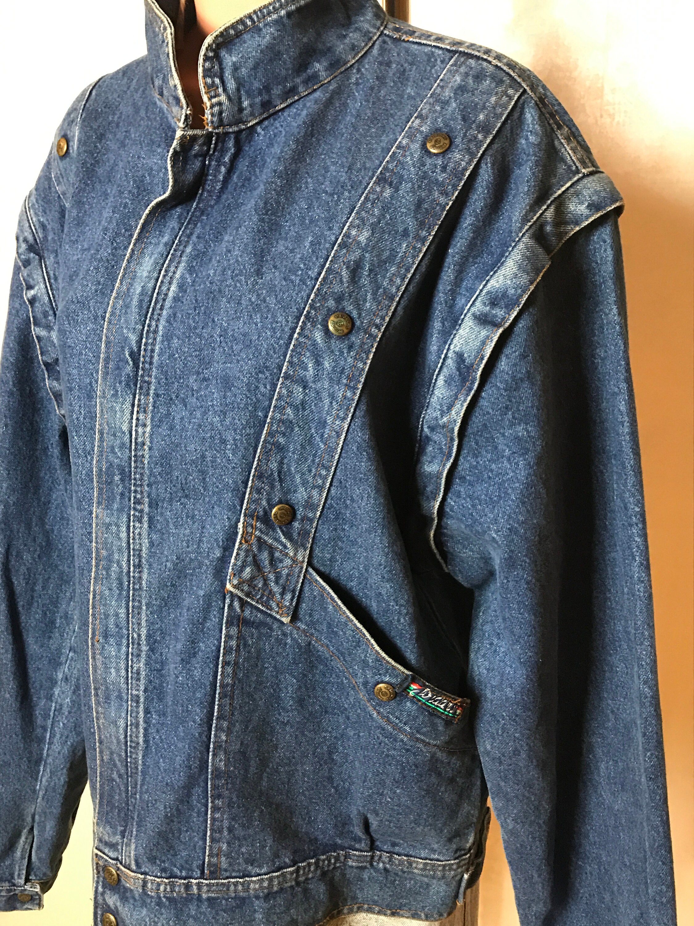 Vintage 80s Denim Jacket, Blue Cotton, Unisex Jacket, Long