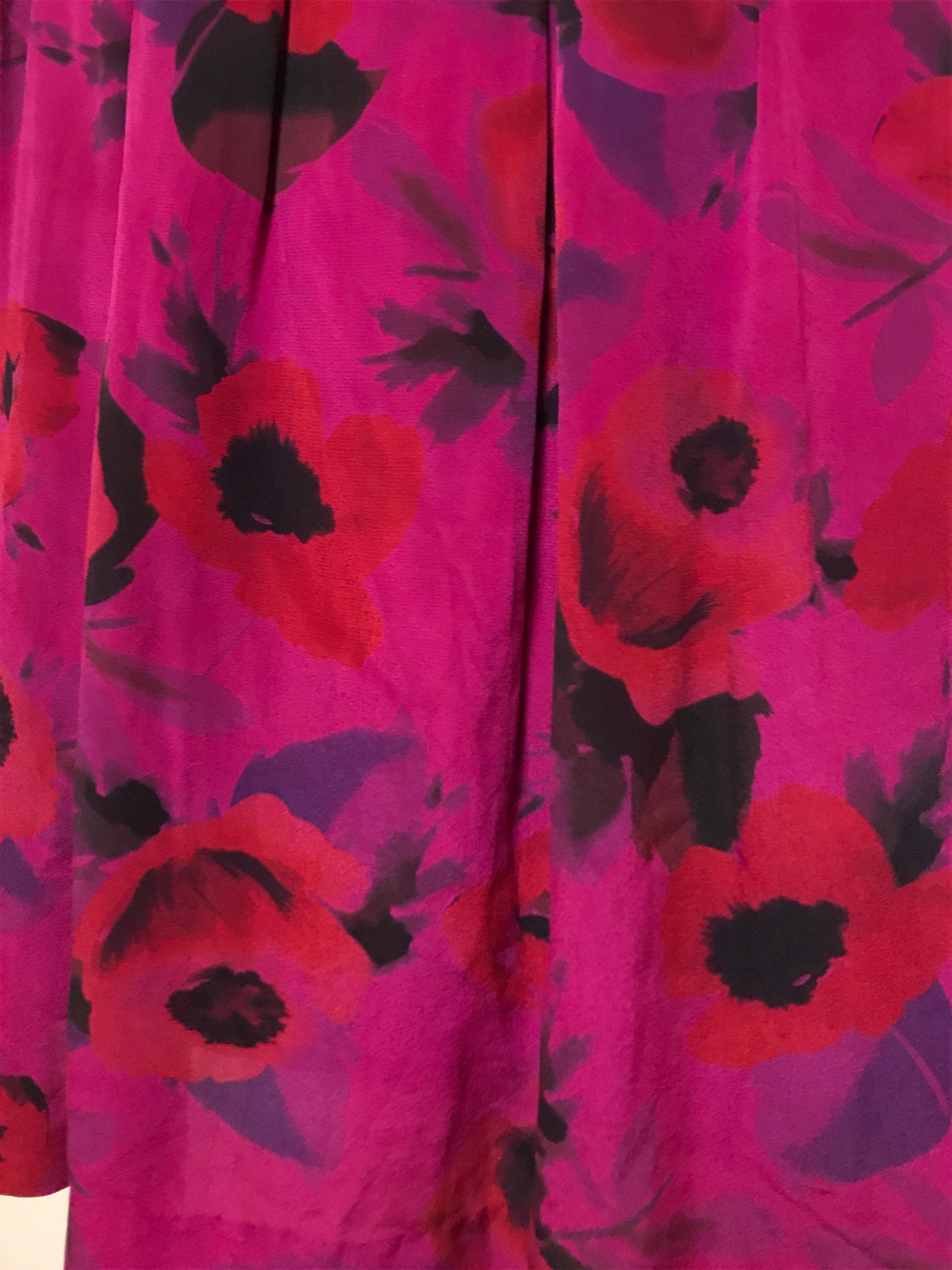Pink Vintage Skirt Floral Print Silk Fabric Knee Length - Etsy