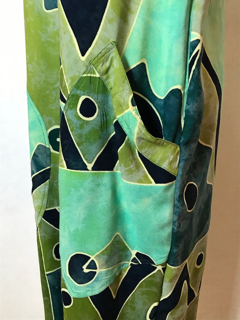 oversize large size Geen vintage overalls straight design batic viscose fabric in green shades