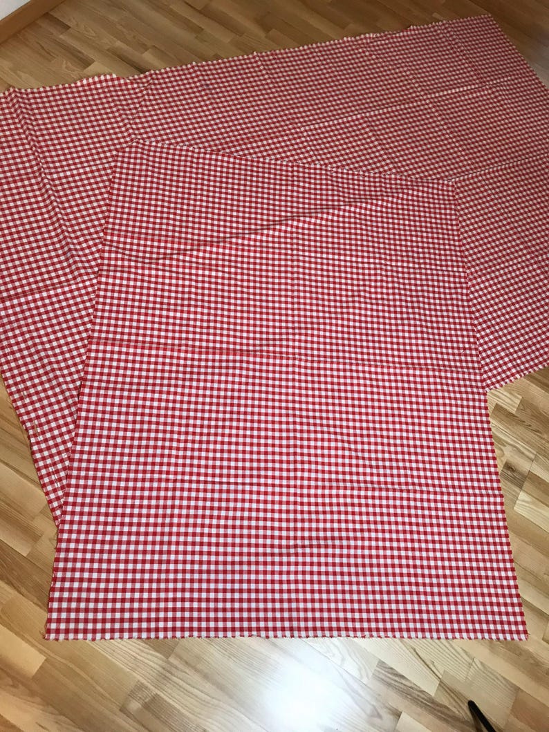 Vintage Textiles Collection: 80s Gauze Fabric, Red Plaid Cotton, 70s Lace Handkerchief, 80s Lanvin Scarf Red Plaid (2 Pcs)