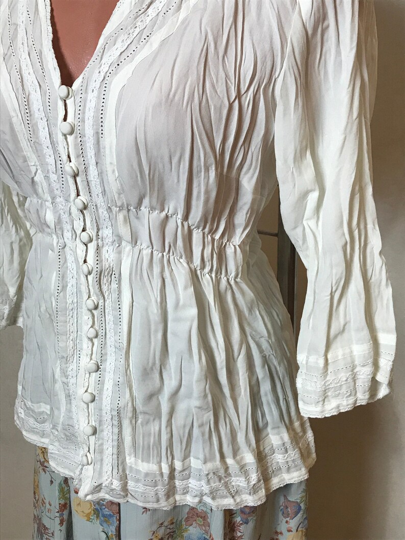 Vintage Blouse Collection: 60s Embroidered, Red Silk Beaded, Cupro Print, Dirndl Top. Size M image 19