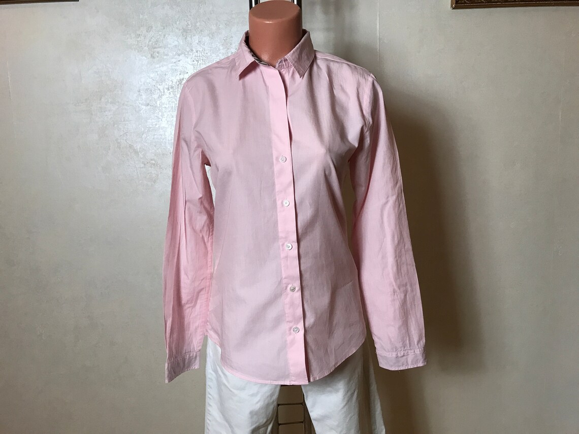 Vintage Shirt Collection: Burberry Pink Cotton, Silk Blend, Floral Print, Denim Ethnic. Sizes S-M, foto 1 di 5