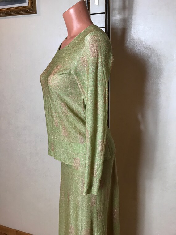 Vintage 70s dress, three piece set, green beigem … - image 8
