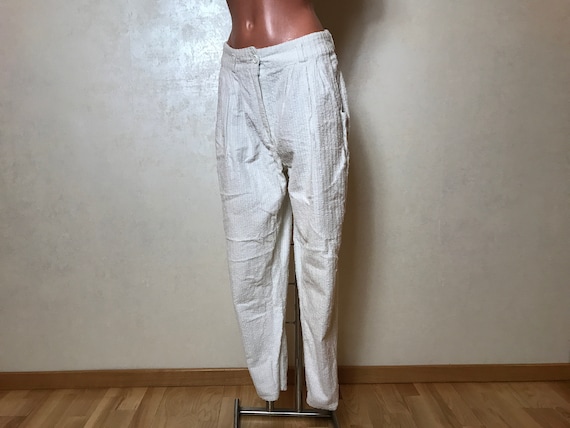 White vintage 80s womans pants, cotton fabric, co… - image 1