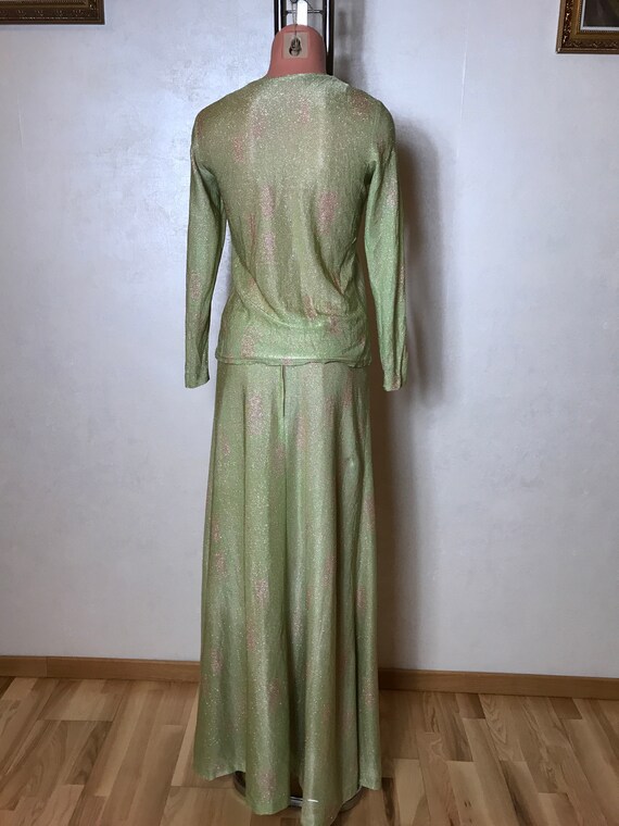 Vintage 70s dress, three piece set, green beigem … - image 9