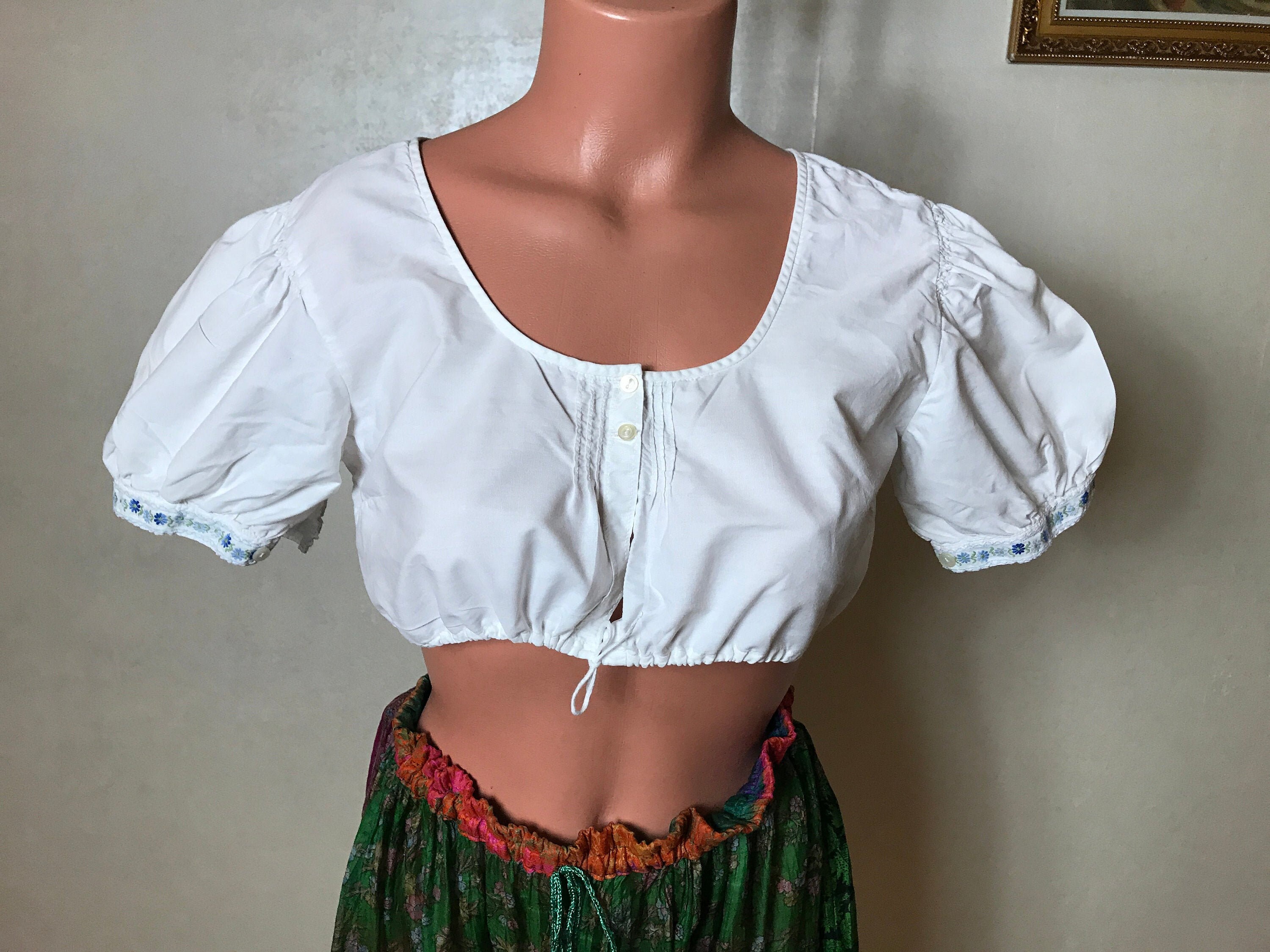 Vintage Top Collection: Dirndl Crop Tops, Wool Paisley Shirt, Linen Polo, Graphic Tee. Sizes S-L