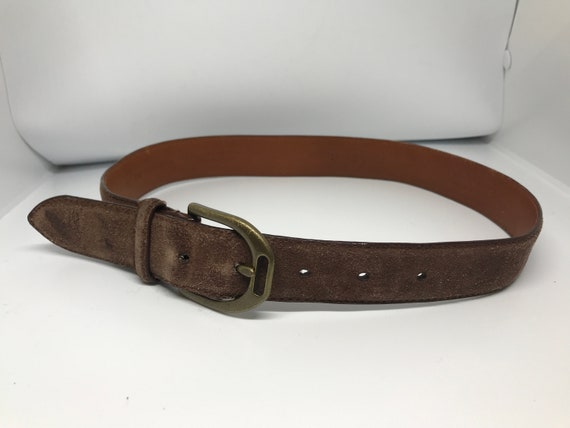 Vintage 80s belt, brown suede leather belt, unise… - image 1