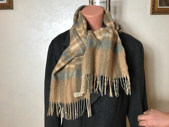 Plaid vintage 80s scarf, unisex scarf, camel hair
