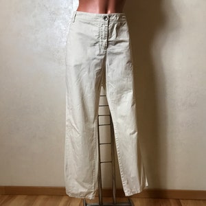 Pantaloni da donna Marc O&#39;Polo anni &#39;90, tessuto di cotone bianco, mezza ascesa, pantaloni capri, dimensioni medio-grandi, pantaloni casual minimalisti