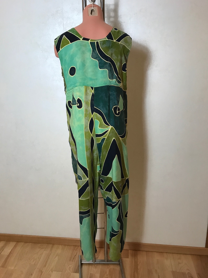 oversize large size Geen vintage overalls straight design batic viscose fabric in green shades