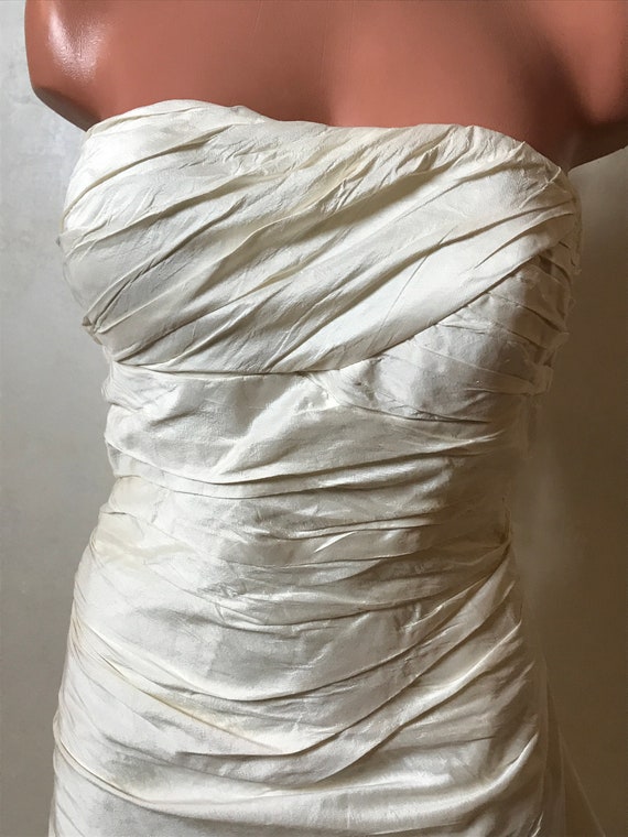 Wedding silk dress, trail back, strapless dress, … - image 9