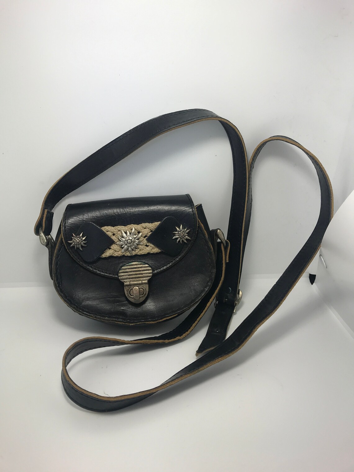Black vintage 80s purse crossbody purse leather material | Etsy