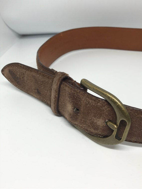 Vintage 80s belt, brown suede leather belt, unise… - image 2