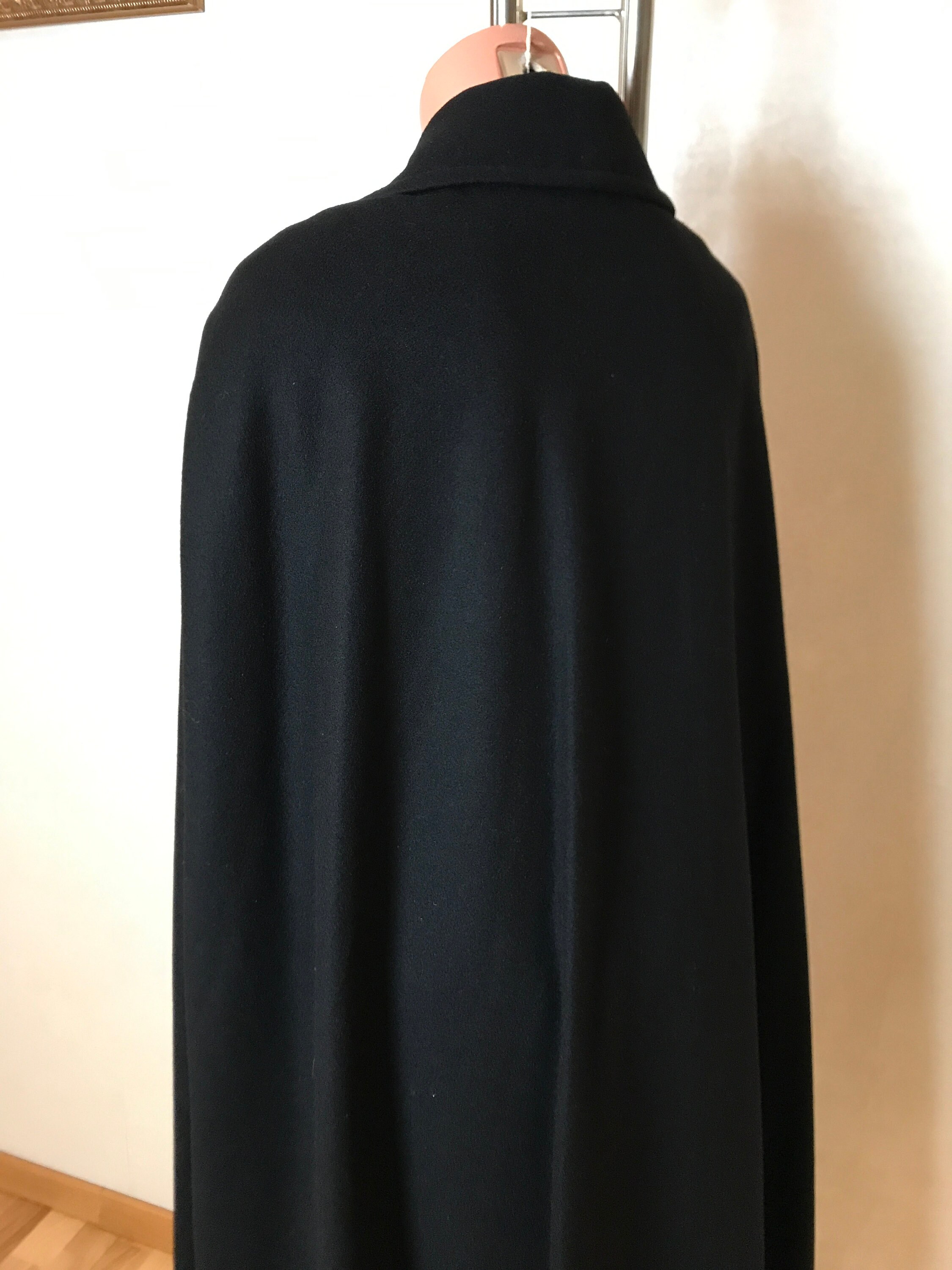 80s～ wool poncho coat 80s Hooded Black Wool Cape | S-L - Lucky Vintage