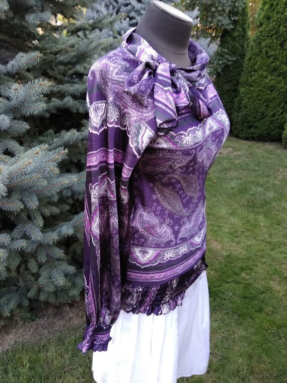 Purpe vintage 90s blouse, EXTRA small size, ethni… - image 2