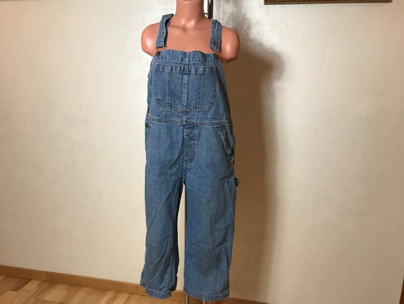 Denim vintage 90s overalls, cropped length, straig
