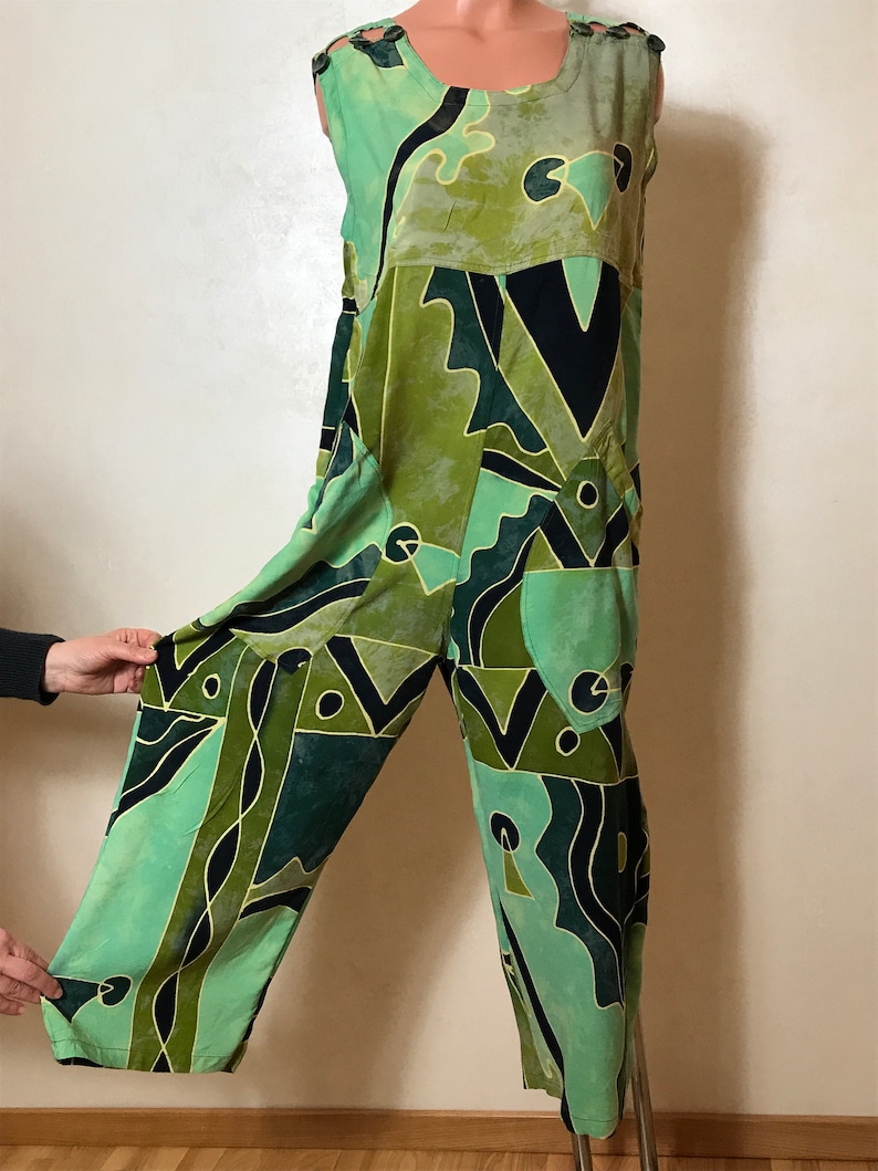 oversize large size Geen vintage overalls straight design batic viscose fabric in green shades