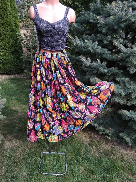 A-line design cotton fabric Pink vintage 80s skirt elastic waist indian skirt kid/'s art embroidery midi length