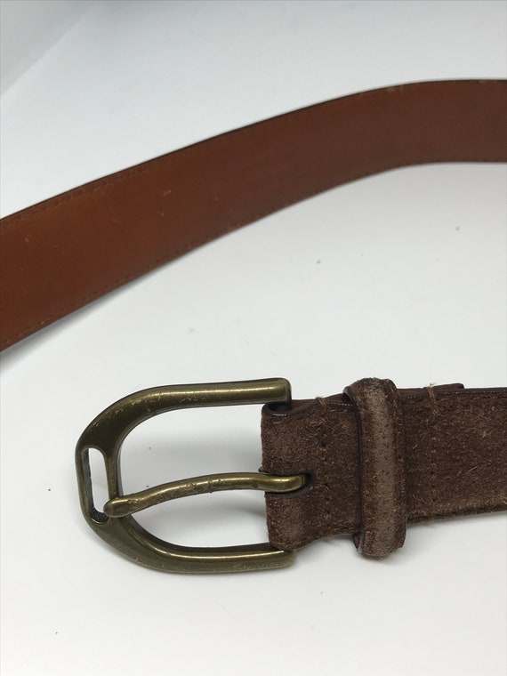 Vintage 80s belt, brown suede leather belt, unise… - image 7
